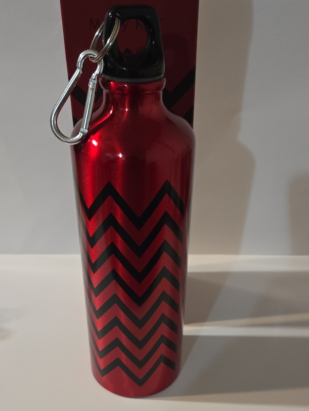Mary Kay Red Stainless Steel Water Bottle with Black Chevron